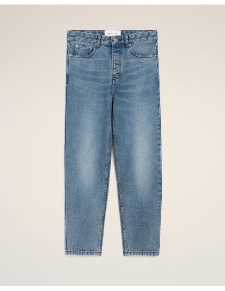 JEAN COUPE TAPERED EN COTON BLEU USÉ