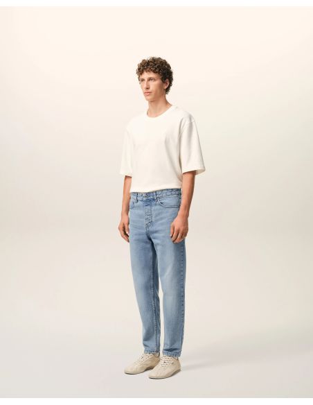 JEAN COUPE TAPERED EN COTON BLEU USÉ