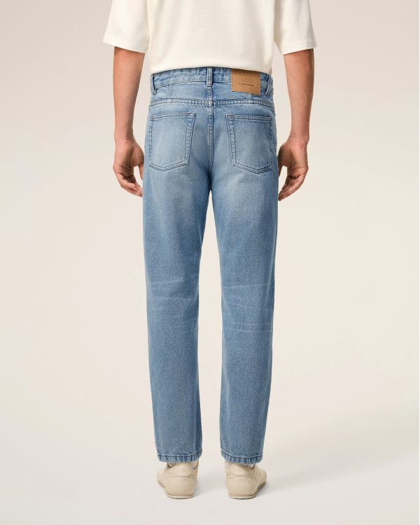 JEAN COUPE TAPERED EN COTON BLEU USÉ