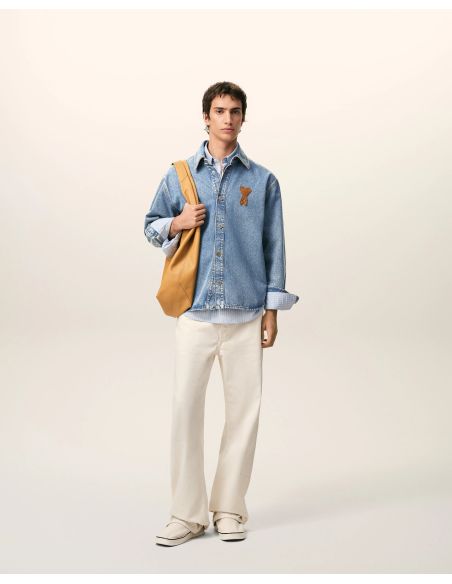 OVERSHIRT AMI DE COEUR IN CROCHET IN COTTON USED BLUE
