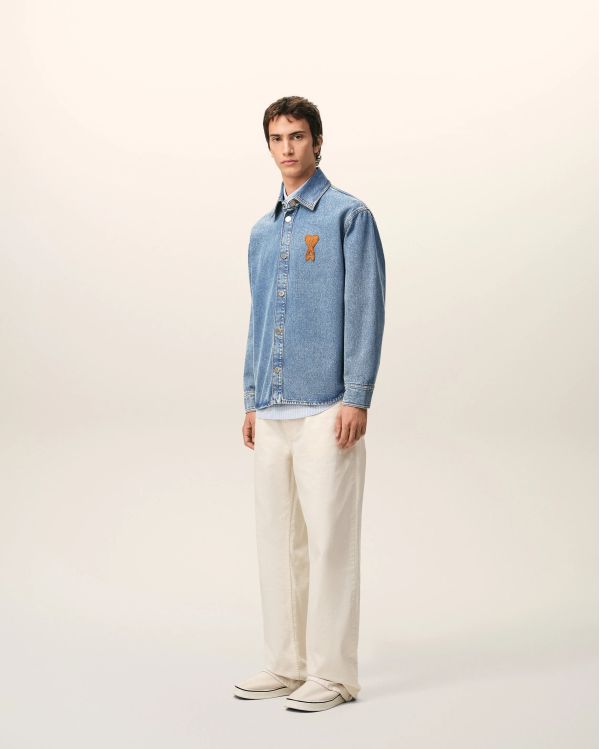 OVERSHIRT AMI DE COEUR IN CROCHET IN COTTON USED BLUE