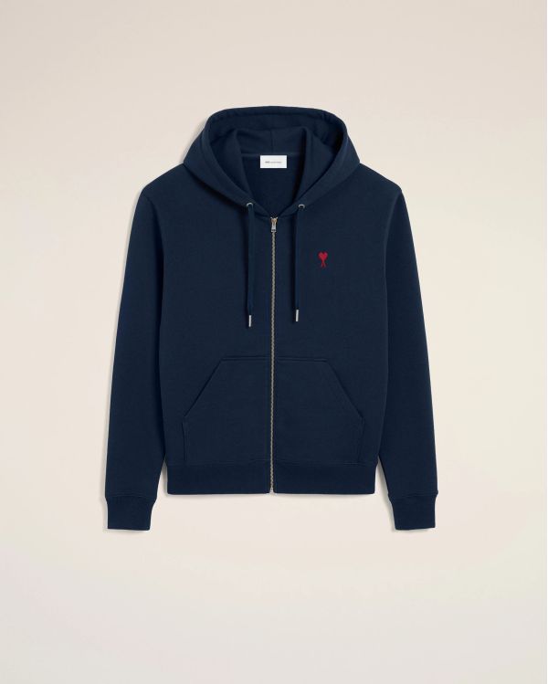 HOODIE ZIPPÉ AMIE DE COEUR ROUGE EN COTON BLEU NUIT