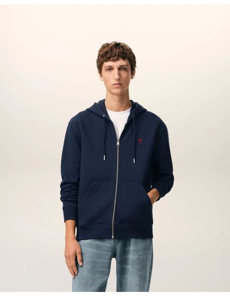 HOODIE ZIPPED AMIE DE COEUR RED IN COTTON NIGHT BLUE