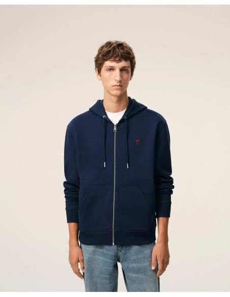 HOODIE ZIPPED AMIE DE COEUR RED IN COTTON NIGHT BLUE