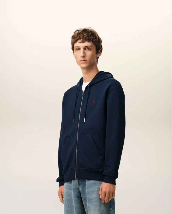 HOODIE ZIPPÉ AMIE DE COEUR ROUGE EN COTON BLEU NUIT