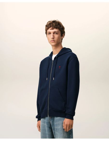 HOODIE ZIPPÉ AMIE DE COEUR ROUGE EN COTON BLEU NUIT