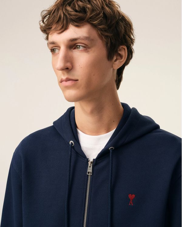 HOODIE ZIPPÉ AMIE DE COEUR ROUGE EN COTON BLEU NUIT