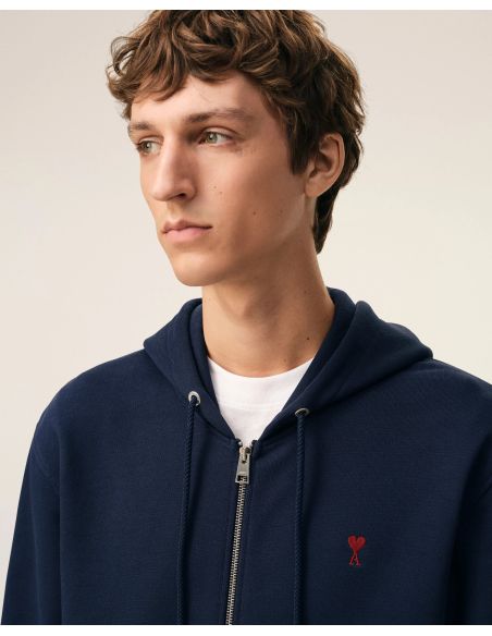 HOODIE ZIPPED AMIE DE COEUR RED IN COTTON NIGHT BLUE