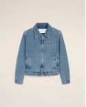 BLOUSON ZIPPÉ AMI DE COEUR CONTRASTÉ EN COTON BLEU USÉ