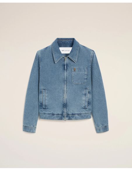BLOUSON ZIPPÉ AMI DE COEUR CONTRASTÉ EN COTON BLEU USÉ