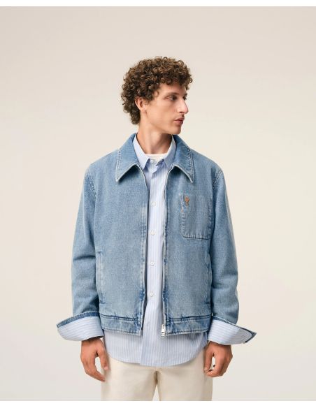 JACKET ZIPPED AMI DE COEUR CONTRASTED IN COTTON USED BLUE