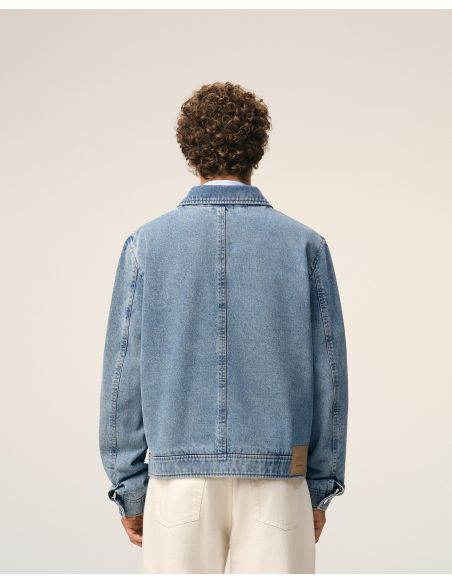 BLOUSON ZIPPÉ AMI DE COEUR CONTRASTÉ EN COTON BLEU USÉ