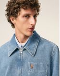 BLOUSON ZIPPÉ AMI DE COEUR CONTRASTÉ EN COTON BLEU USÉ