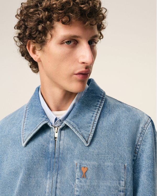 JACKET ZIPPED AMI DE COEUR CONTRASTED IN COTTON USED BLUE