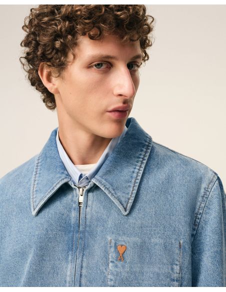 JACKET ZIPPED AMI DE COEUR CONTRASTED IN COTTON USED BLUE