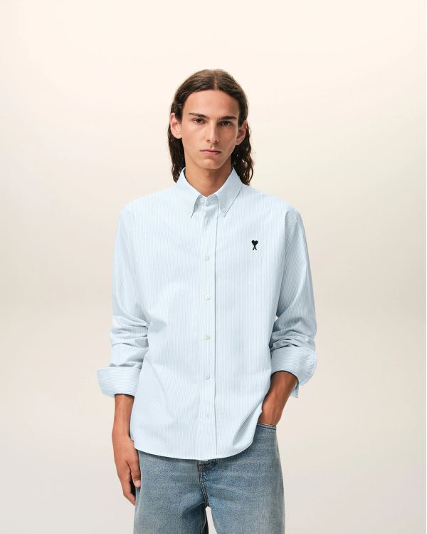 CHEMISE OXFORD AMI DE COEUR EN COTON BLEU CIEL / BLANC NATUREL