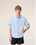 SHIRT BOXY LONG-SLEEVED BLUE CASHMERE / WHITE