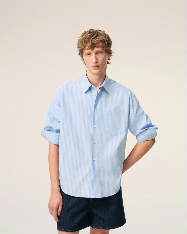CHEMISE BOXY MANCHES LONGUES AMI DE COEUR BLEU CACHEMIRE / BLANC
