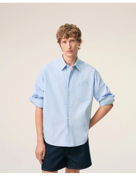 SHIRT BOXY LONG-SLEEVED BLUE CASHMERE / WHITE