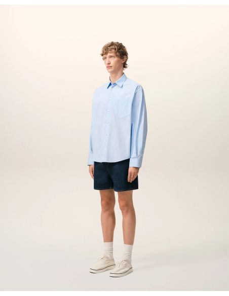 SHIRT BOXY LONG-SLEEVED BLUE CASHMERE / WHITE