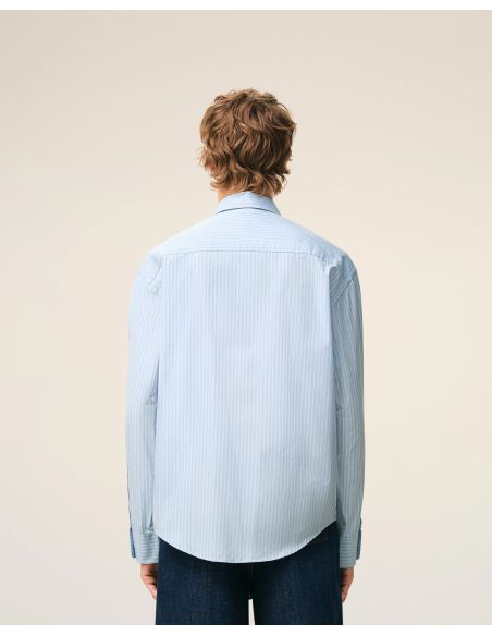SHIRT BOXY LONG-SLEEVED BLUE CASHMERE / WHITE