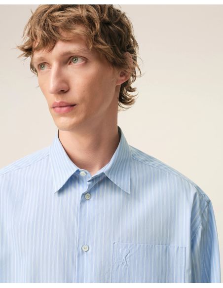 SHIRT BOXY LONG-SLEEVED BLUE CASHMERE / WHITE