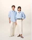 SHIRT BOXY LONG-SLEEVED BLUE CASHMERE / WHITE