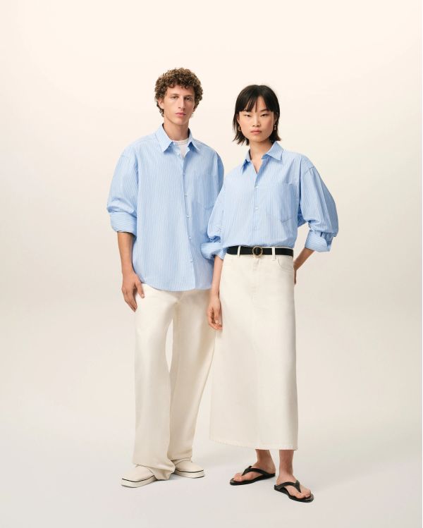 CHEMISE BOXY MANCHES LONGUES AMI DE COEUR BLEU CACHEMIRE / BLANC
