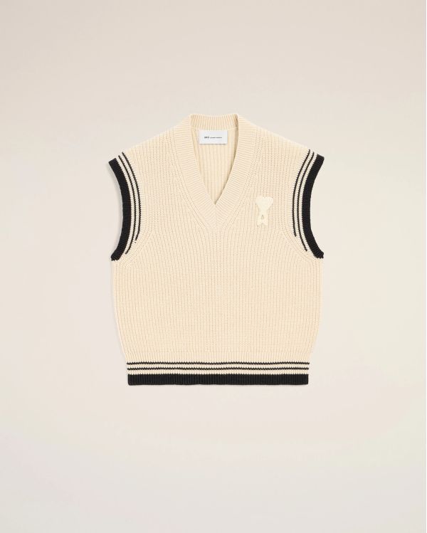 PULL COL V SANS MANCHES AMI DE COEUR BLANC CREME