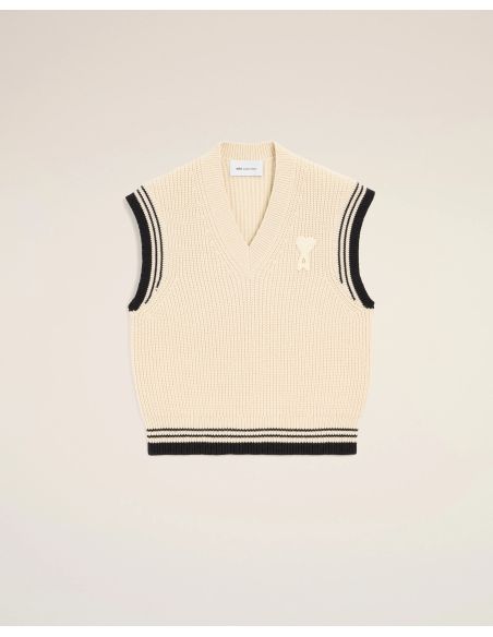 PULL COL V SANS MANCHES AMI DE COEUR BLANC CREME