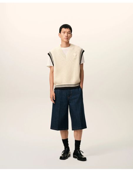 PULL COL V SANS MANCHES AMI DE COEUR BLANC CREME