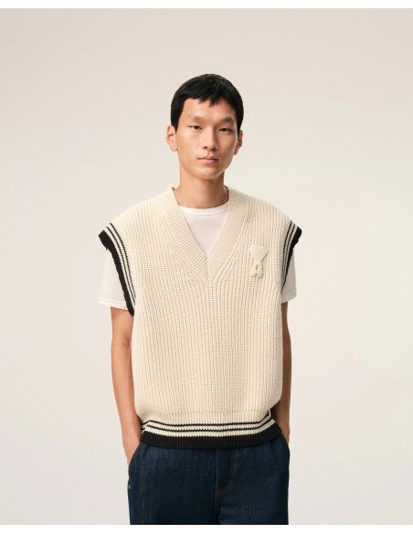 SWEATER V-NECK SLEEVELESS AMI DE COEUR CREAM WHITE