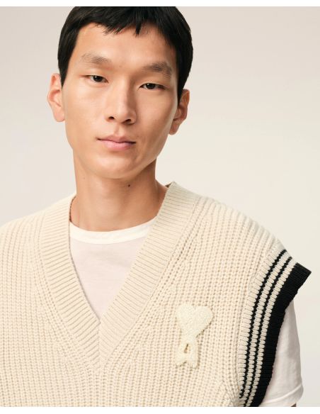 PULL COL V SANS MANCHES AMI DE COEUR BLANC CREME