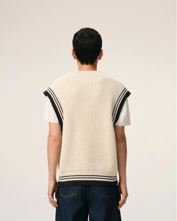 PULL COL V SANS MANCHES AMI DE COEUR BLANC CREME
