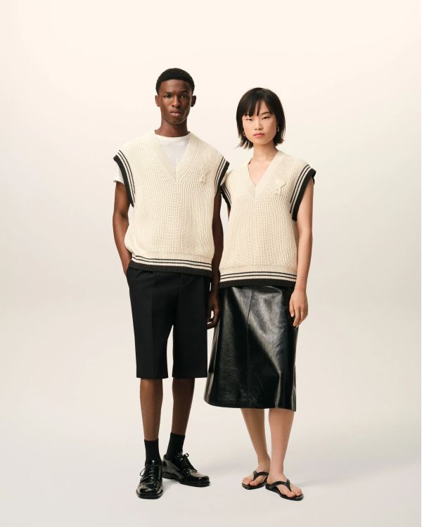 PULL COL V SANS MANCHES AMI DE COEUR BLANC CREME