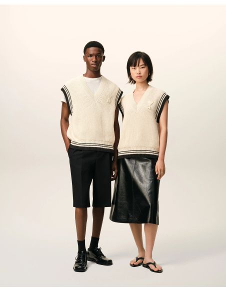SWEATER V-NECK SLEEVELESS AMI DE COEUR CREAM WHITE