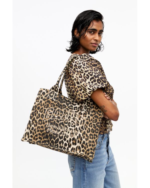 GRAND SAC FOURRE-TOUT EN TOILE IMPRIMÉ LÉOPARD