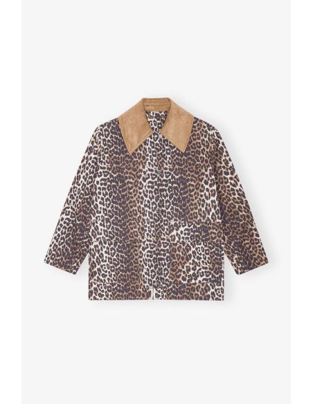 VESTE MIDI EN TOILE IMPRIMÉE LÉOPARD LAIT D'AMANDE