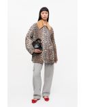 LEOPARD PRINTED CANVAS MIDI JACKET ALMOND MILK
