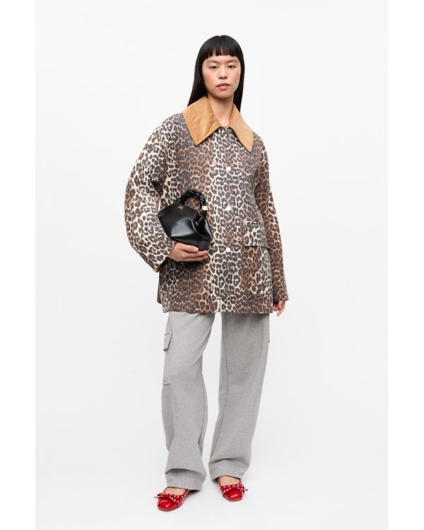 VESTE MIDI EN TOILE IMPRIMÉE LÉOPARD LAIT D'AMANDE
