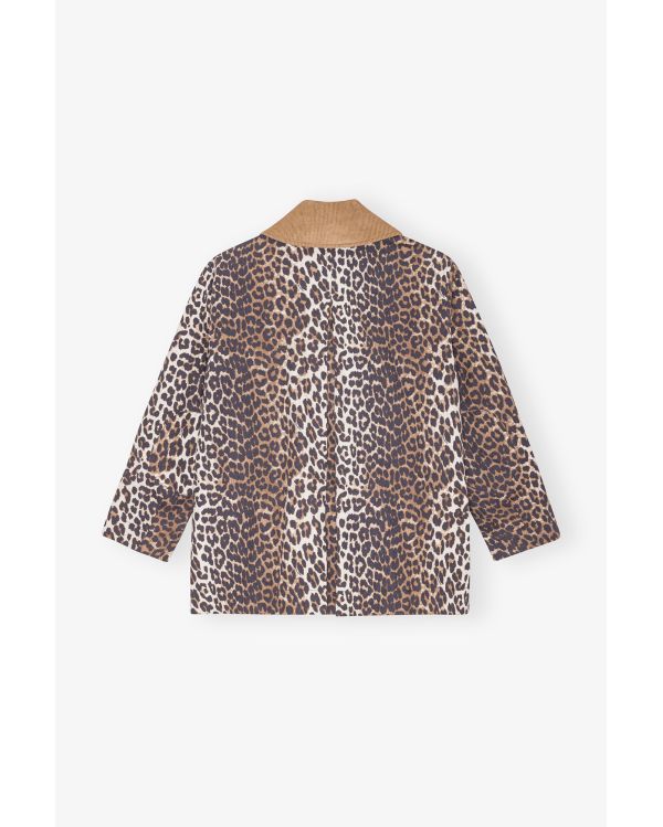 VESTE MIDI EN TOILE IMPRIMÉE LÉOPARD LAIT D'AMANDE