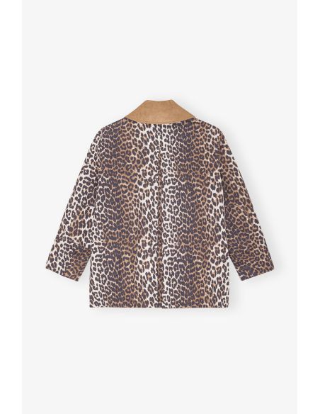 VESTE MIDI EN TOILE IMPRIMÉE LÉOPARD LAIT D'AMANDE