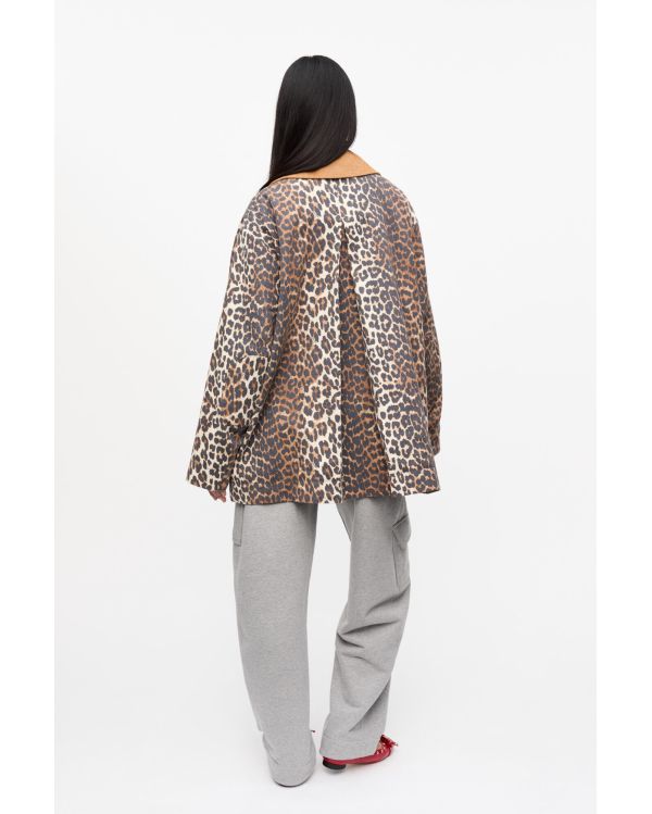 LEOPARD PRINTED CANVAS MIDI JACKET ALMOND MILK 2