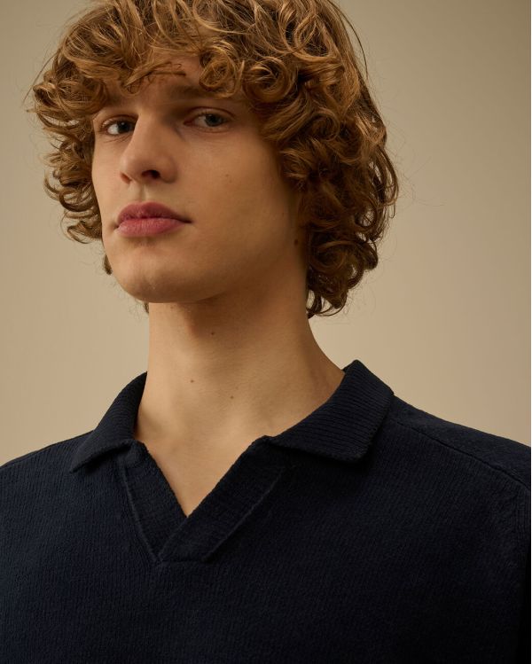 POLO EN COTON CHENILLE BLEU NUIT