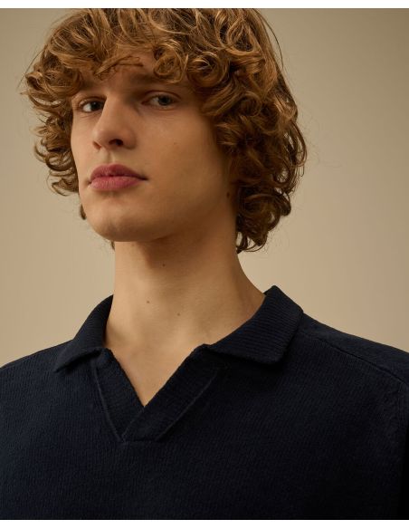 POLO EN COTON CHENILLE BLEU NUIT