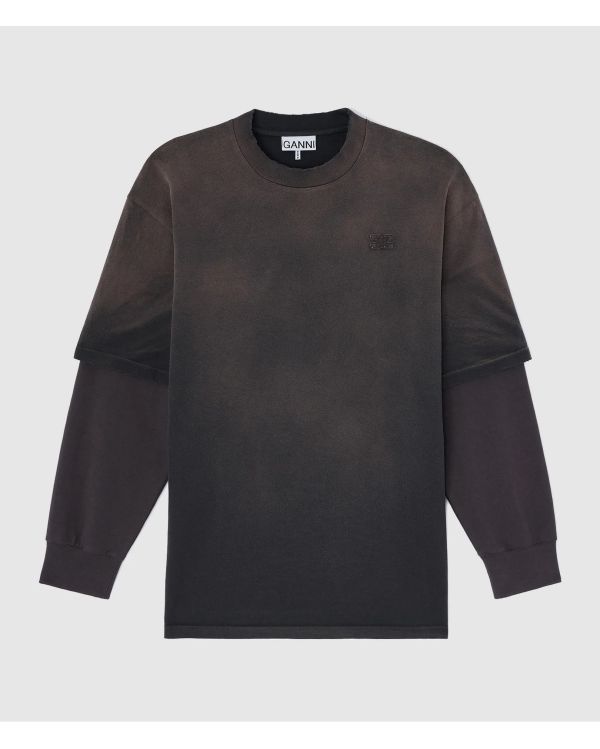 TSHIRT MANCHES LONGUES HEAVY JERSEY GRIS ANTHRACITE DÉLAVÉ