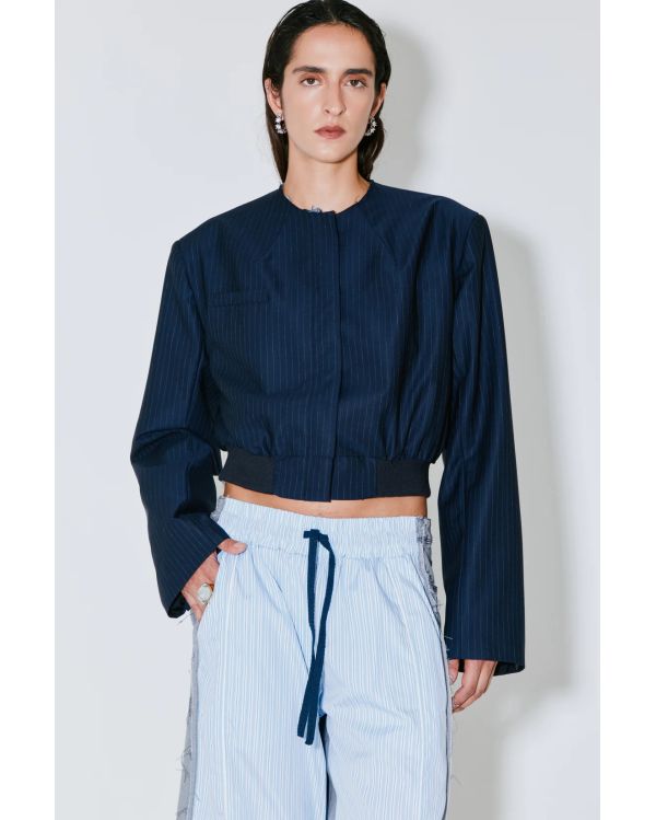 BLOUSON VITTORIA À RAYURES BLANCHES BLEU MARINE 2
