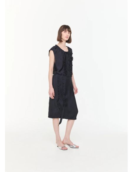 MIDI SKIRT WITH RUFFLES BLUE / BLACK