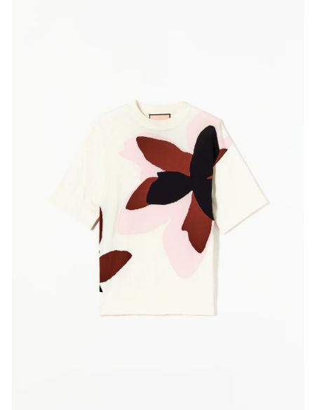 TSHIRT EN INTARSIA FLEURI BLANC / MULTICOLOR