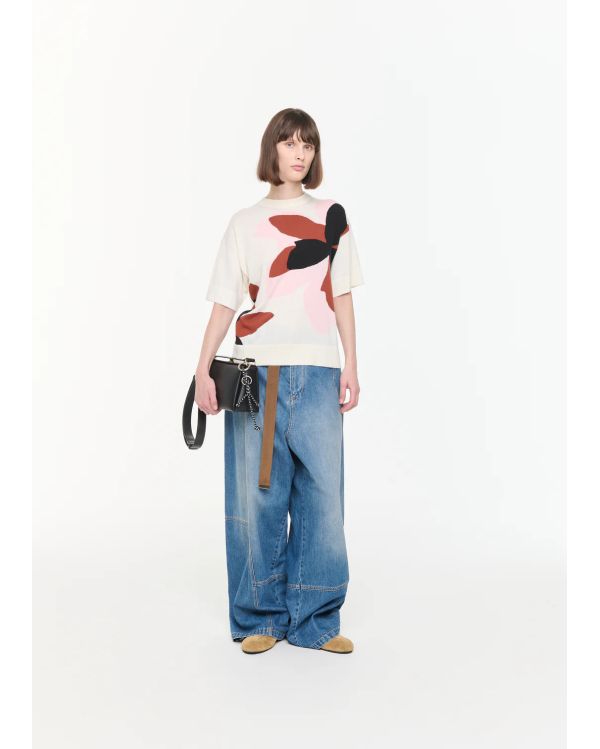 TSHIRT EN INTARSIA FLEURI BLANC / MULTICOLOR
